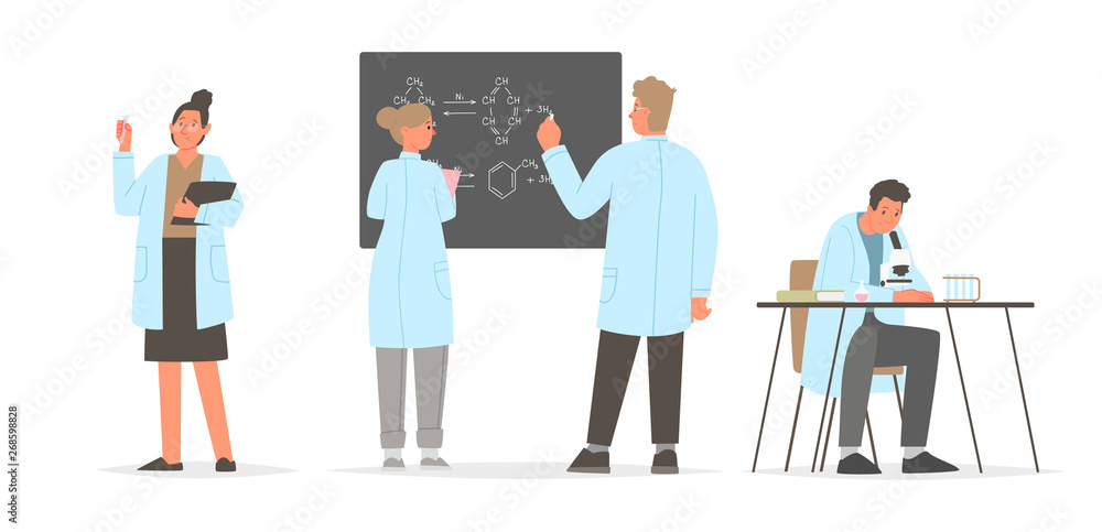 The science. A set of characters scientists involved in the study. Chemists and biologists