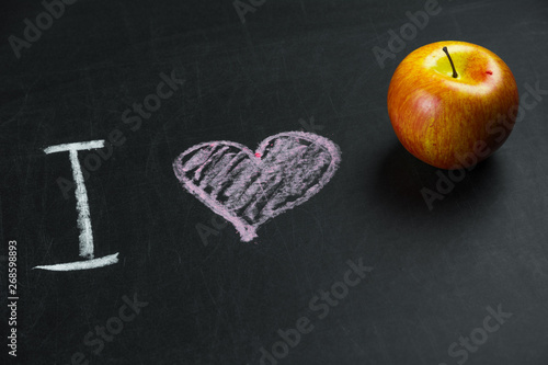 I love apple written on chalkboard, close-up
