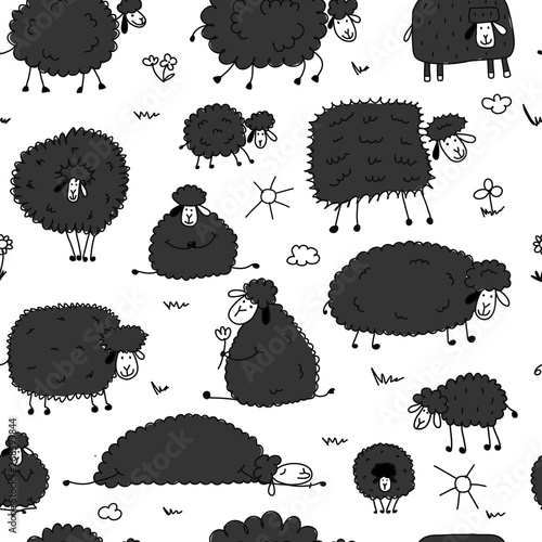 Flock of sheeps, seamless pattern for your design