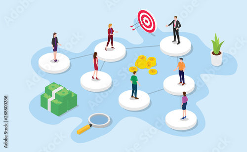 company or organization structure concept with isometric or isometry 3d style with modern color design - vector