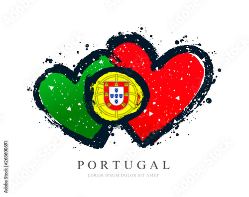 Portuguese flag in the form of two hearts. Vector illustration