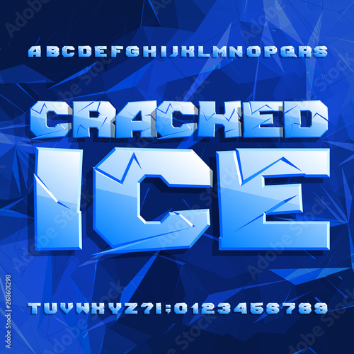 Cracked Ice alphabet font. Frozen letters and numbers on polygonal background. Stock vector typescript for your typography design.