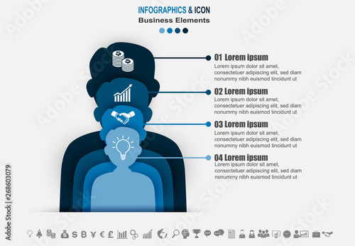Infographic business timeline process and icons template. Design with staff ,personnel marketing can be used for workflow layout, report, . Business concept with 4 options, steps or processes. Vector.