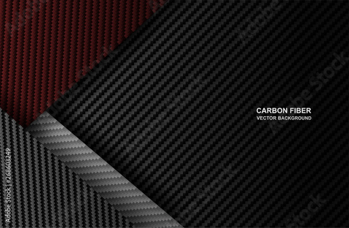  Abstract .Carbon fiber background. black, red carbon fiber overlap background ,light and shadow. Vector.