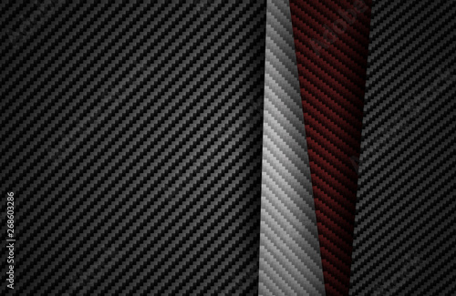  Abstract .Carbon fiber background. black, red carbon fiber overlap background ,light and shadow. Vector.