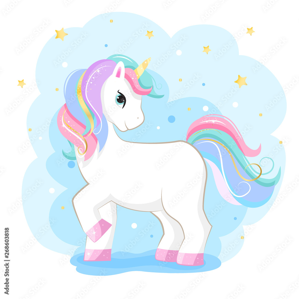 Cute magic cartoon unicorn. Illustration for children Cute magic cartoon unicorn. Illustration for children