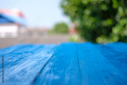 blue sky wooden background