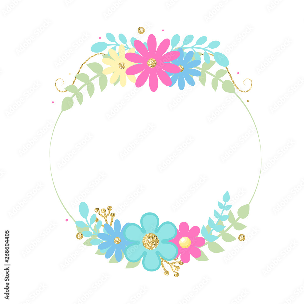 Frame of flowers and leaves. Vector illustration.