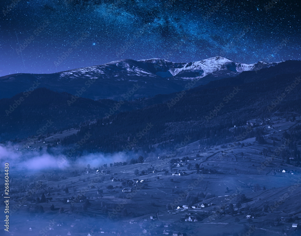 Alpine carpathian village at night