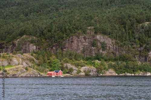 Norwegian houses and landscape, Fjordcruise in Osterfjord, Bergen