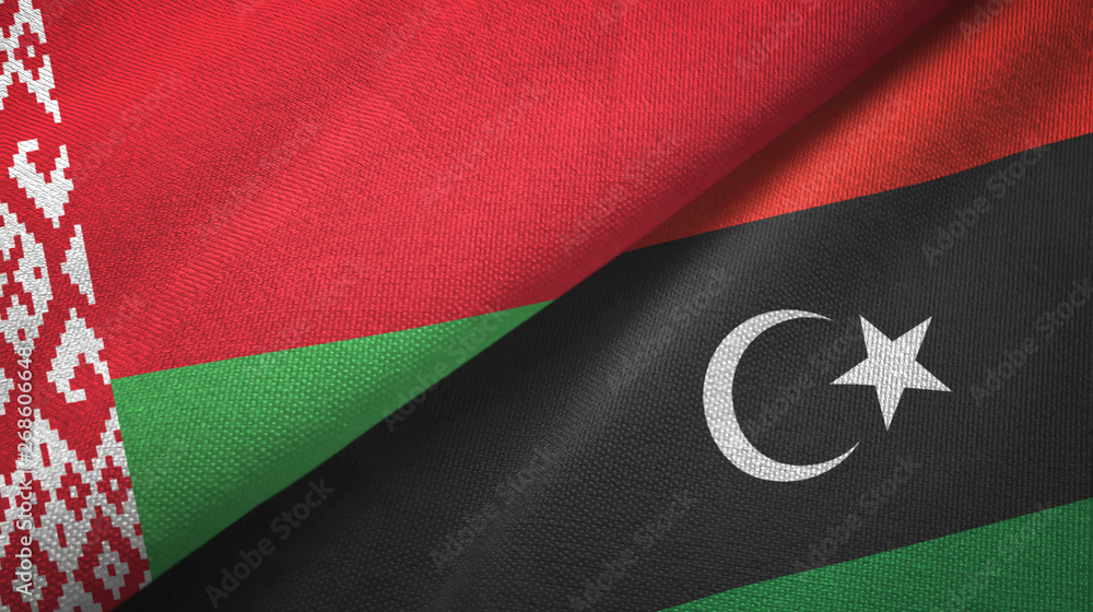Belarus and Libya two flags textile cloth, fabric texture Belarus and Libya two flags textile cloth, fabric texture
