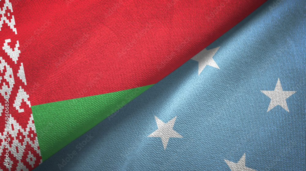 Belarus and Micronesia two flags textile cloth, fabric texture Belarus and Micronesia two flags textile cloth, fabric texture