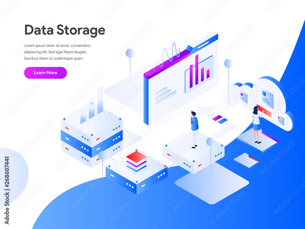 Obraz premium Data Storage Isometric Illustration Concept. Modern flat design concept of web page design for website and mobile website.Vector illustration EPS 10