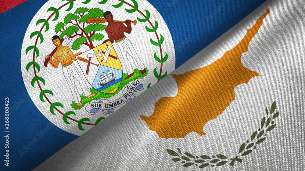 Belize and Cyprus two flags textile cloth, fabric texture Belize and Cyprus two flags textile cloth, fabric texture
