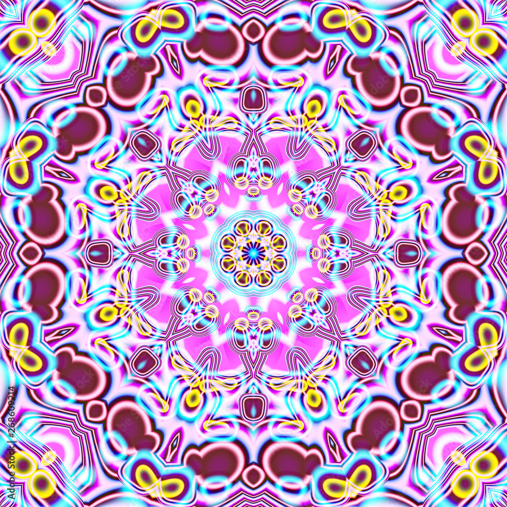 Abstract fractal bandana print. Square pattern design for pillow, carpet, rug, fabrics. Mandala design for silk neck scarf, kerchief, shawl, wrap. Abstract fractal bandana print. Square pattern design for pillow, carpet, rug, fabrics. Mandala design for silk neck scarf, kerchief, shawl, wrap.
