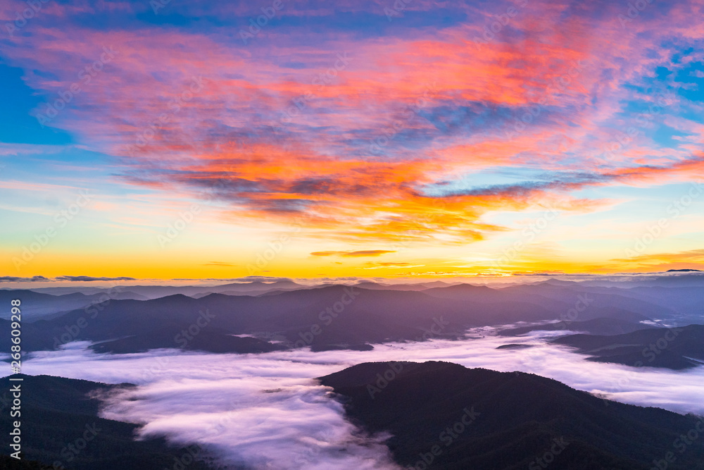 Colourful First Sunrise view from a mountain