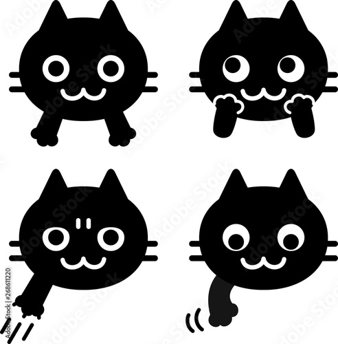 猫の顔と手のアイコンセット