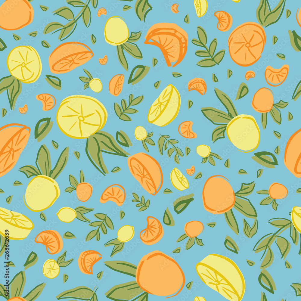 lemon orange leaf seamless repeat pattern design