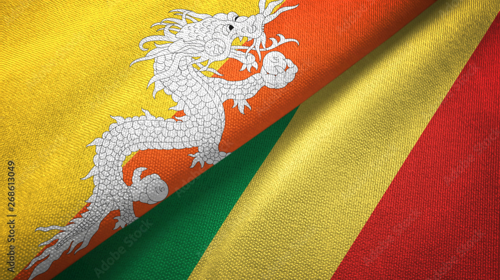 Bhutan and Congo two flags textile cloth, fabric texture Bhutan and Congo two flags textile cloth, fabric texture