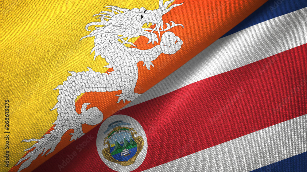 Bhutan and Costa Rica two flags textile cloth, fabric texture Bhutan and Costa Rica two flags textile cloth, fabric texture