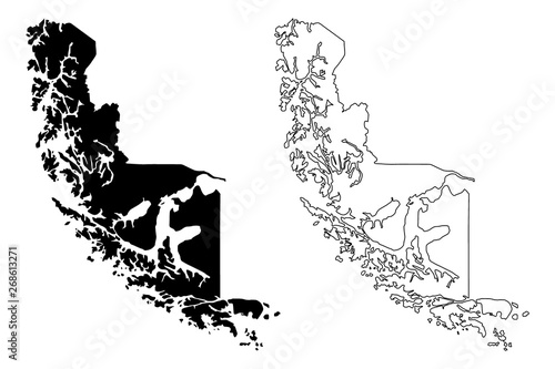 Magallanes Region (Republic of Chile, Administrative divisions of Chile) map vector illustration, scribble sketch Magallanes and Chilean Antarctica map.. photo