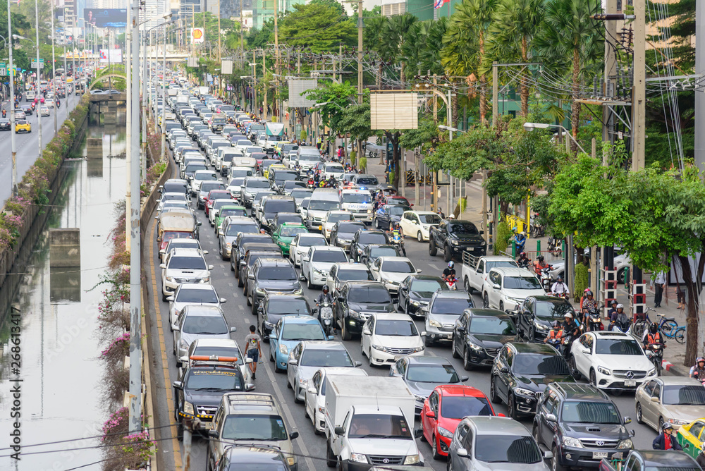Traffic jam in Bangkok city in long weekend