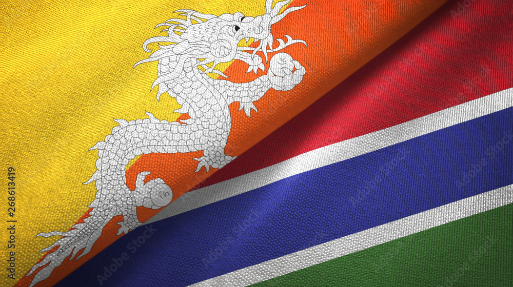 Bhutan and Gambia two flags textile cloth, fabric texture Bhutan and Gambia two flags textile cloth, fabric texture