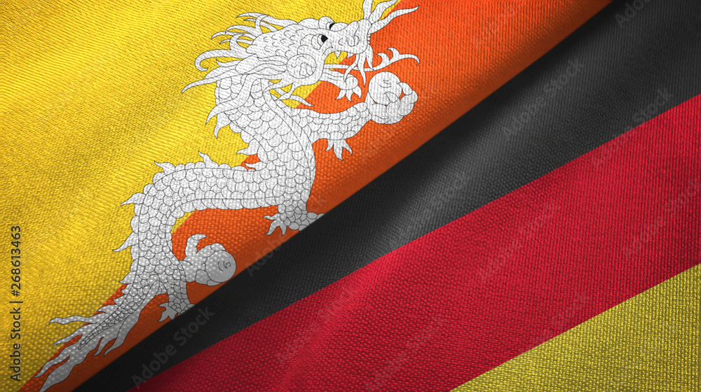 Bhutan and Germany two flags textile cloth, fabric texture Bhutan and Germany two flags textile cloth, fabric texture