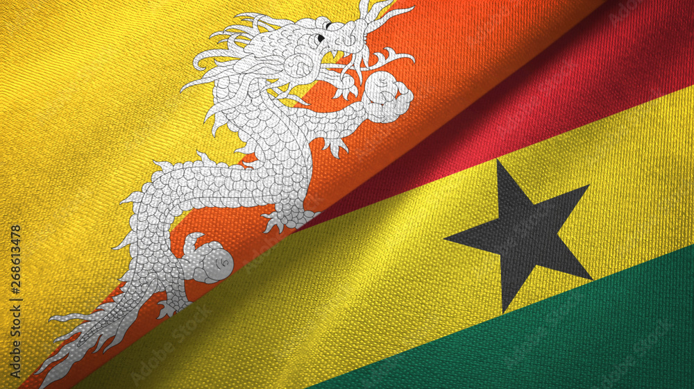 Bhutan and Ghana two flags textile cloth, fabric texture Bhutan and Ghana two flags textile cloth, fabric texture