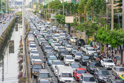 Photography Traffic jam in Bangkok city in long weekend