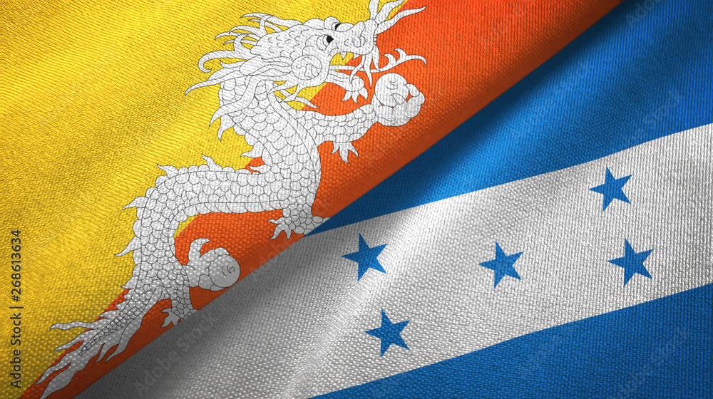 Bhutan and Honduras two flags textile cloth, fabric texture Bhutan and Honduras two flags textile cloth, fabric texture