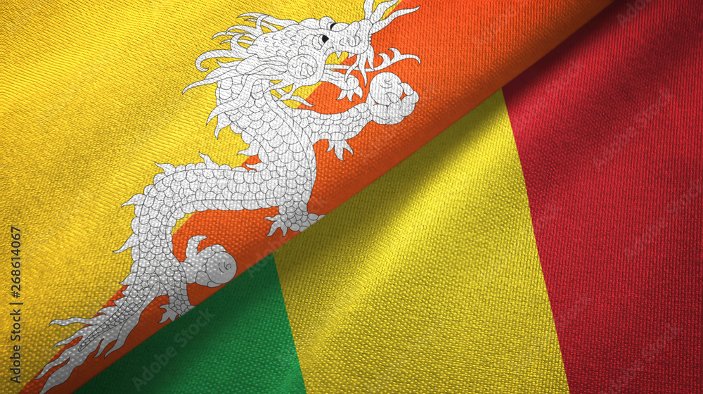 Bhutan and Mali two flags textile cloth, fabric texture Bhutan and Mali two flags textile cloth, fabric texture