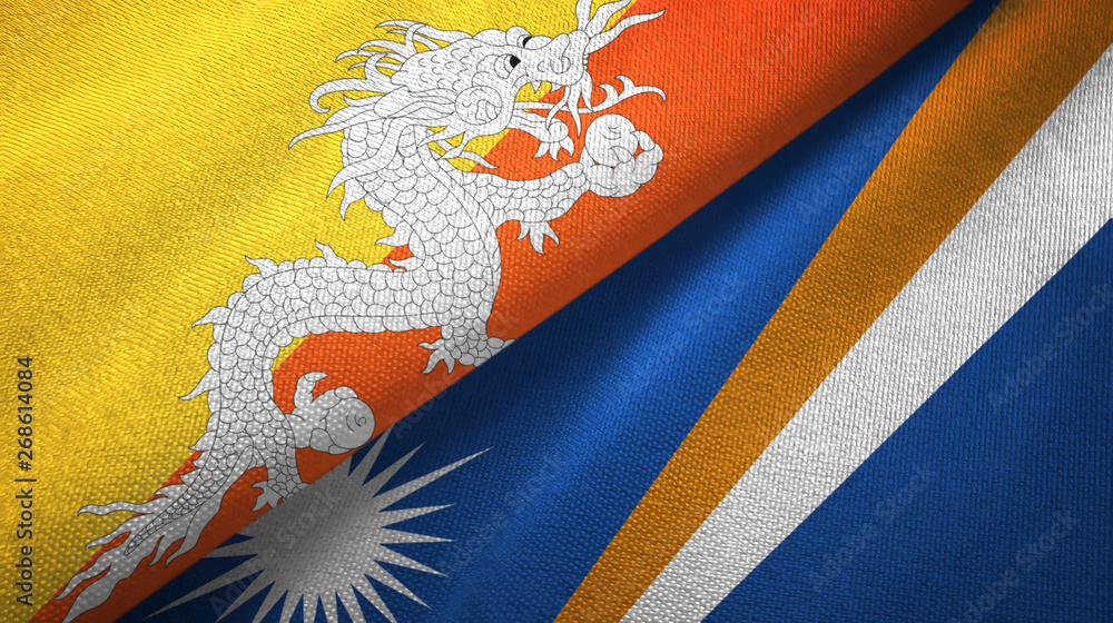 Bhutan and Marshall Islands two flags textile cloth, fabric texture Bhutan and Marshall Islands two flags textile cloth, fabric texture