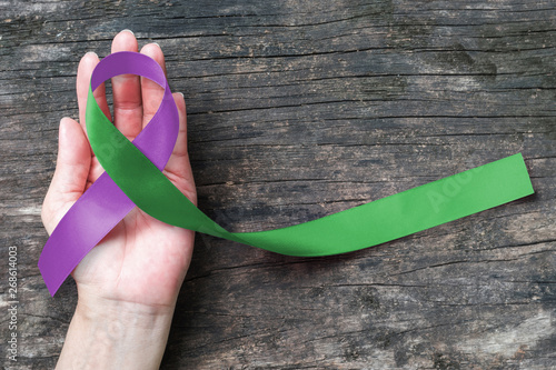 Purple Green Awareness ribbon for Stickler Syndrome illness/ disease   in July