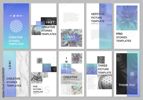 Creative social networks stories design, vertical banner or flyer templates with colorful gradient backgrounds. Covers design templates for flyer, leaflet, brochure, presentation, advertising.