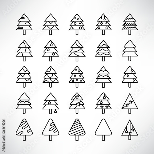 Christmas tree icons  line