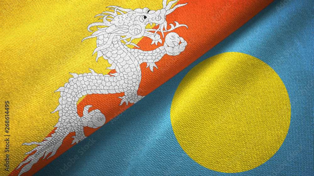 Bhutan and Palau two flags textile cloth, fabric texture Bhutan and Palau two flags textile cloth, fabric texture