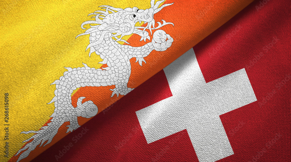 Bhutan and Switzerland two flags textile cloth, fabric texture Bhutan and Switzerland two flags textile cloth, fabric texture