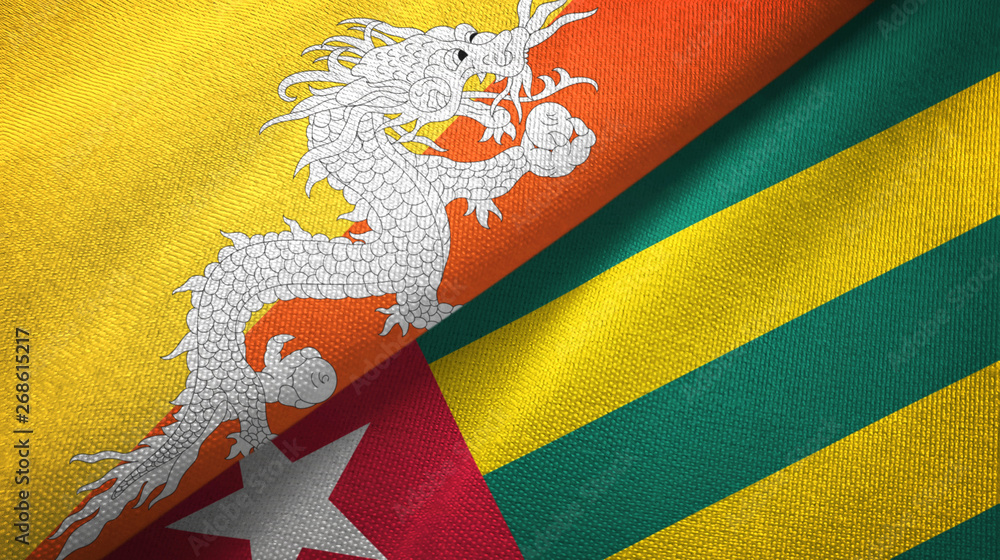 Bhutan and Togo two flags textile cloth, fabric texture Bhutan and Togo two flags textile cloth, fabric texture