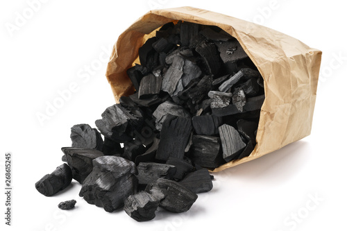 Paper bag of charcoal isolated on a white.
