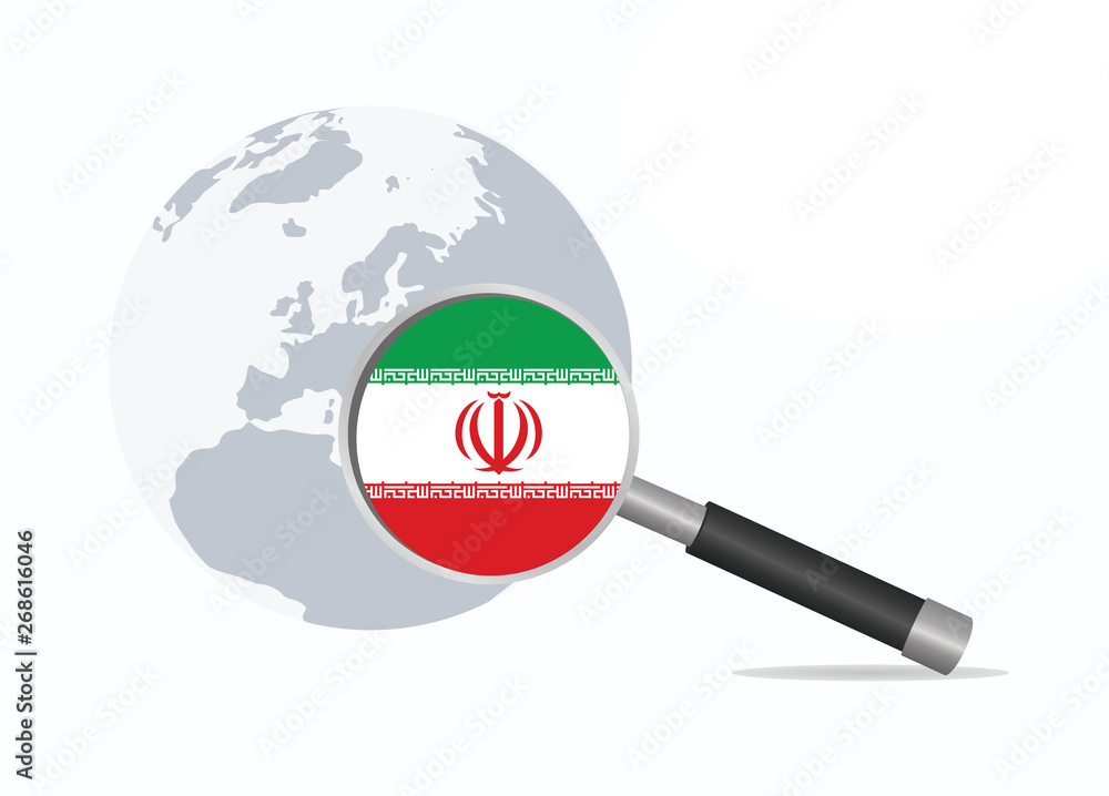 Iran flag in magnifying glass. vector illustration