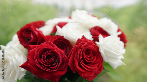 beautiful bouquet of red and white roses