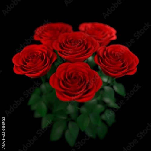 a red rose pack on dark background. top side view. 3d illustration