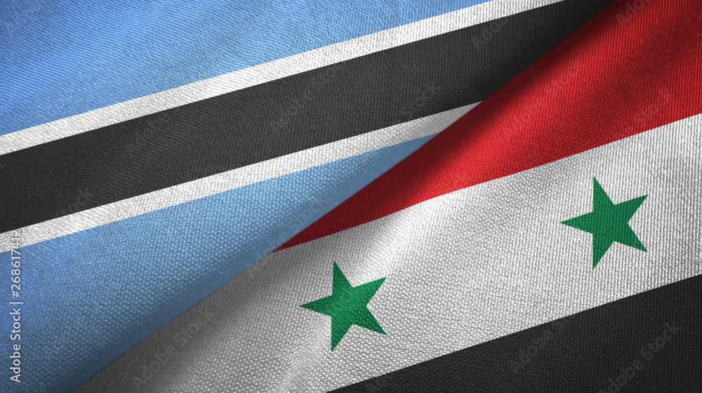 Botswana and Syria two flags textile cloth, fabric texture Botswana and Syria two flags textile cloth, fabric texture