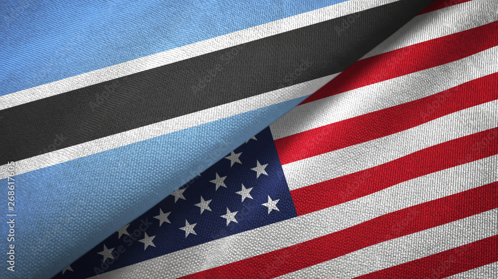 Botswana and United States two flags textile cloth, fabric texture Botswana and United States two flags textile cloth, fabric texture