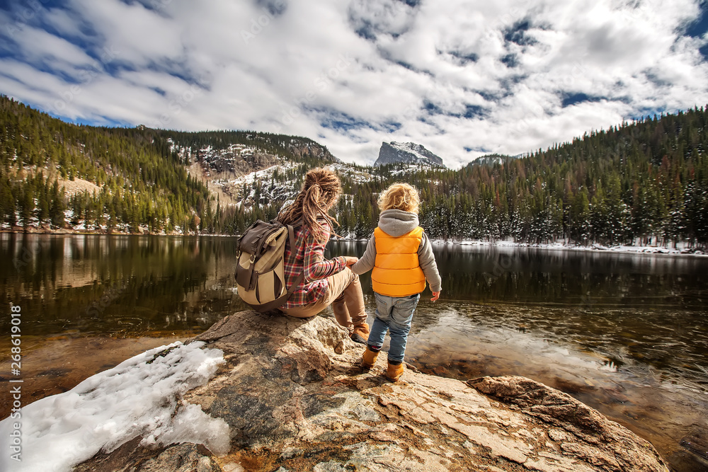 Family in Rocky mountains National park in USA Family in Rocky mountains National park in USA