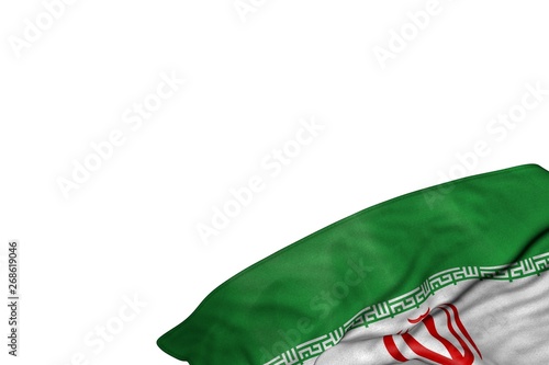 nice national holiday flag 3d illustration. - Iran flag with large folds lying in bottom right corner isolated on white