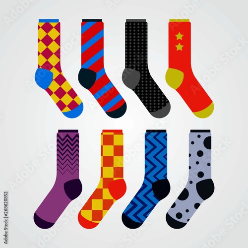 Set of socks in a different pattern. Flat isolated on white background. vector illustration eps 10.
