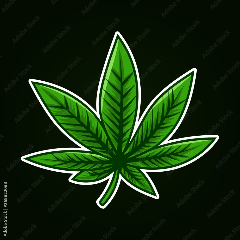 Naklejka premium Flat Vintage Hand Drawn With Outline Marijuana Cannabis Weed leaf Plant for Medicine Mascot Vector Illustration 