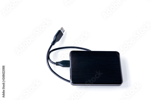 External hard drive HDD isolated on white background. Data backup concept.- Image